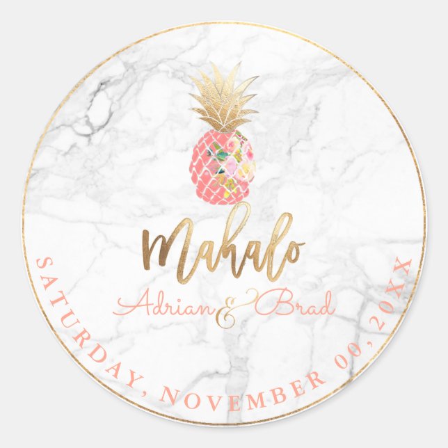 Adesivo Redondo PixDezines Faux Dourado Abacaxi/Pasty Orange/Marbl (Frente)