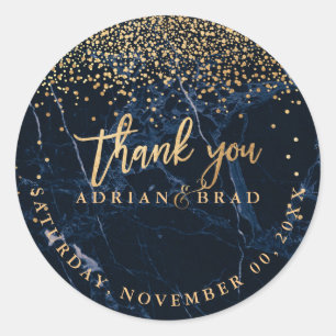 Adesivo Redondo PixDezines Faux Dourado Confetti/Blue Marble