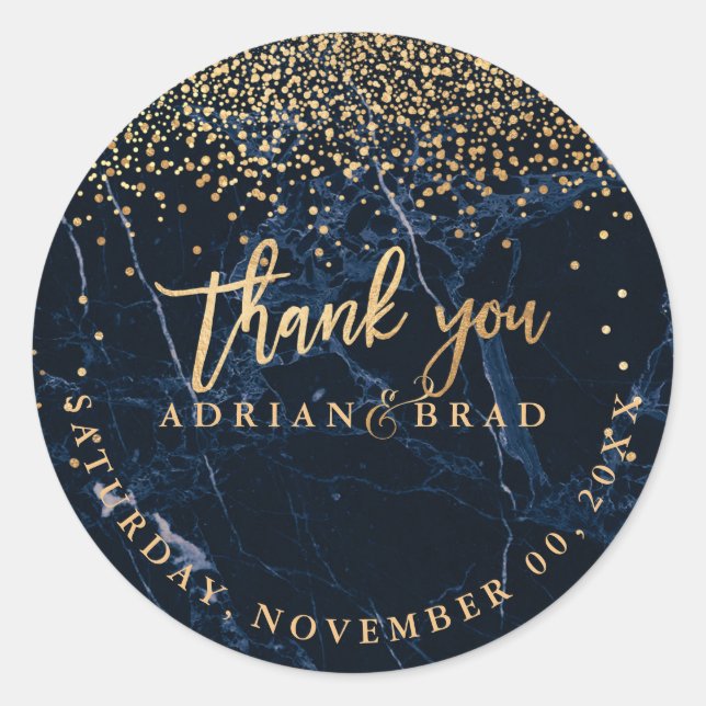 Adesivo Redondo PixDezines Faux Dourado Confetti/Blue Marble (Frente)