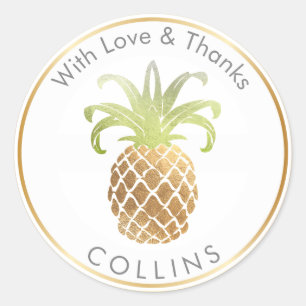 Adesivo Redondo PixDezines Faux Dourado Pineapple/DIY Obrigado