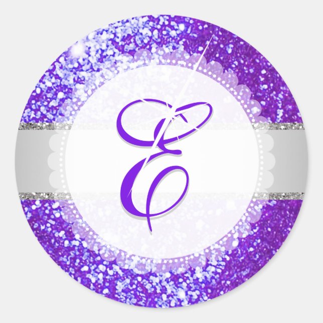 Adesivo Redondo PixDezines FAUX GLITTER MONOGRAM | ULTRA VIOLET (Frente)