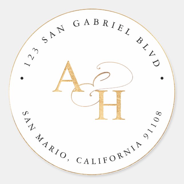 Adesivo Redondo PixDezines Faux Monograma Dourado + Ampersand (Frente)