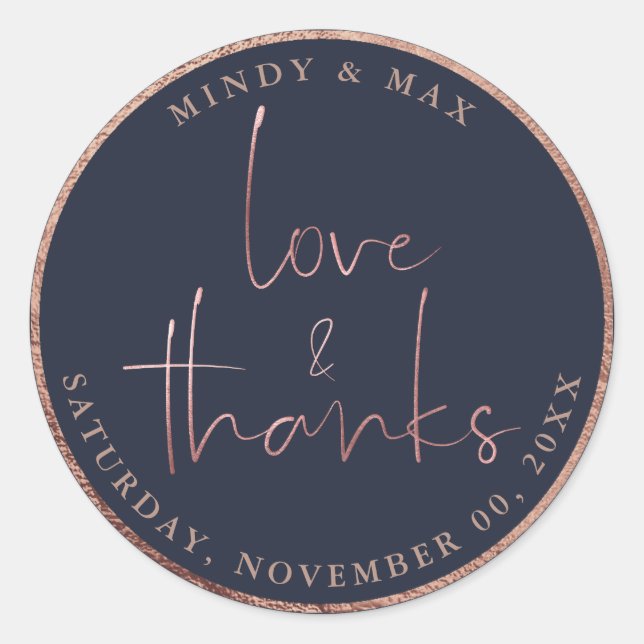 Adesivo Redondo PixDezines FAUX ROSA DOURADO LOVE+OBRIGADOS|DIY CO (Frente)