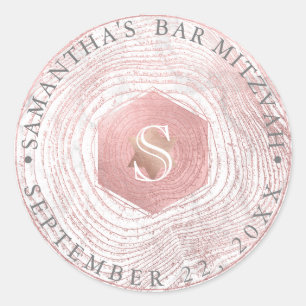 Adesivo Redondo PixDezines Faux Rosa Tree Rings Mitzvah