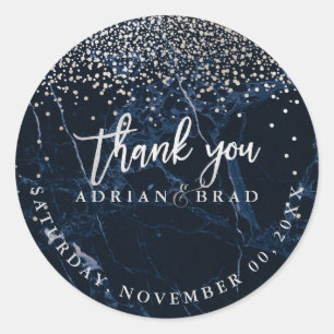 Adesivo Redondo PixDezines Faux Silver Confetti/Blue Marble