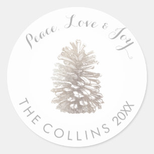 Adesivo Redondo PIxDezines FAUX SILVER PINECONE/DIY ANTECEDENTES