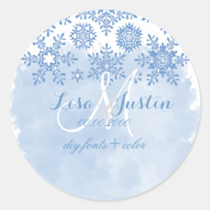 Adesivo Redondo PixDezines flocos de neve azuis plastificados/DIY