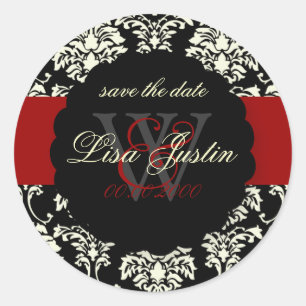 Adesivo Redondo PixDezines Florentius Damask/Preto+Vermelho