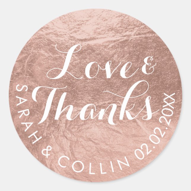 Adesivo Redondo PixDezines folha falsa/Rosa Dourado/obrigado/texto (Frente)