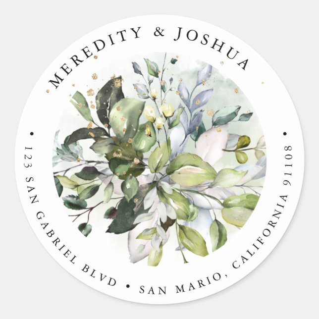 Adesivo Redondo PixDezines Greenery, Folhagem Verde de Prata (Frente)