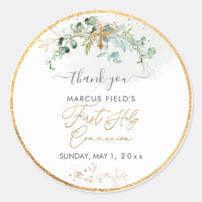 Adesivo Redondo PixDezines H2 Verde Eucalyptus Santa Comunhão (Frente)