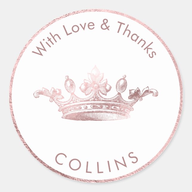 Adesivo Redondo PixDezines Imperial Crown/Faux Rosa Dourado (Frente)