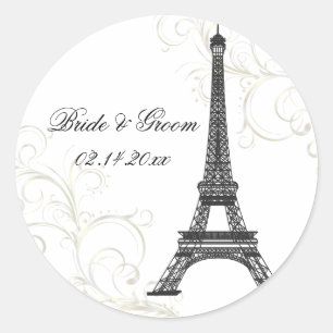 Adesivo Redondo PixDezines La Tour Eiffel+Swirls/cor DIY