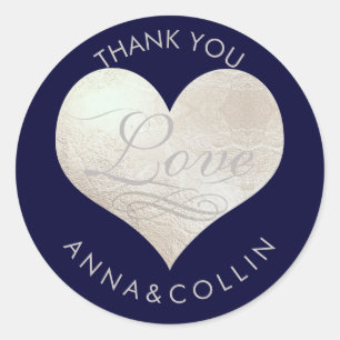 Adesivo Redondo PixDezines Love/Faux Foil Silver Heart/Obrigado