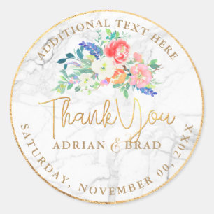 Adesivo Redondo PixDezines Marble Floral+Faux Dourado