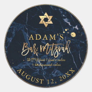 Adesivo Redondo PixDezines Marble Mitzvah Stickers/Azul Meia-Noite