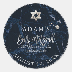 Adesivo Redondo PixDezines Marble Mitzvah Stickers/Azul Meia-Noite