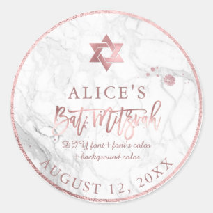 Adesivo Redondo PixDezines Marble Mitzvah Stickers/Rosa Dourado
