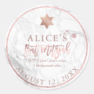 Adesivo Redondo PixDezines Marble Mitzvah Stickers/Rosa Dourado