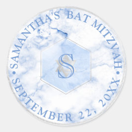 Adesivo Redondo PixDezines Monograma Azul Honeycomb Mitzvah