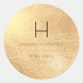 Adesivo Redondo PixDezines Monograma de Faux Folha de Ouro Endereç
