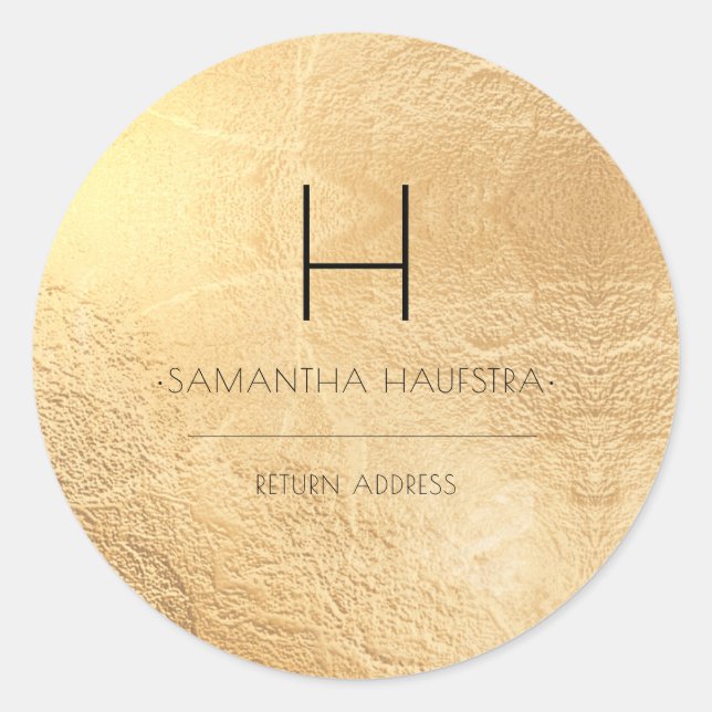 Adesivo Redondo PixDezines Monograma de Faux Folha de Ouro Endereç (Frente)