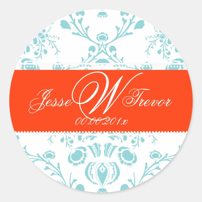 Adesivo Redondo PixDezines Monograma Dolcè Damask, cor DIY (Frente)