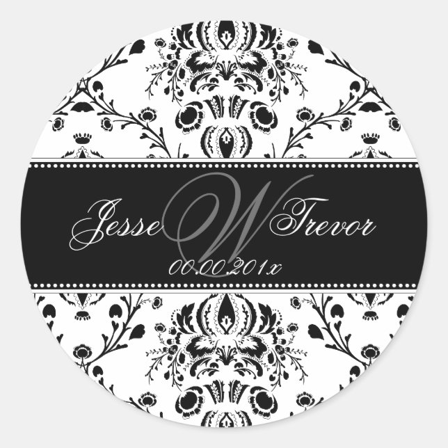 Adesivo Redondo PixDezines Monograma Dolcè Damask, cor DIY (Frente)