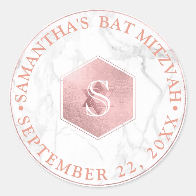 Adesivo Redondo PixDezines Monograma Falso favo de mel Rosa Mitzva (Frente)