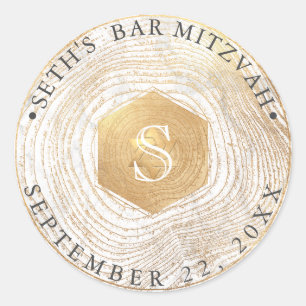 Adesivo Redondo PixDezines Monograma Faux Dourado Rings Mitzvah