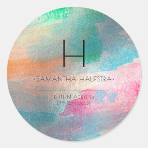 Adesivo Redondo PixDezines Monograma Iridescente Bruto Watercolor