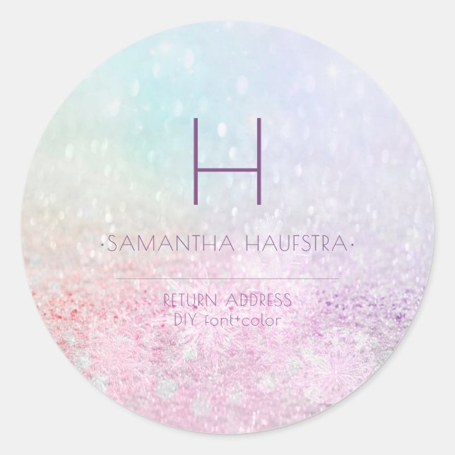 Adesivo Redondo PixDezines Monograma Ombre Neve Brokeh (Frente)