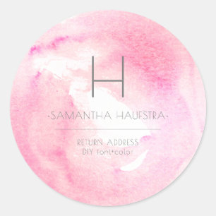 Adesivo Redondo PixDezines Monograma Raspberry Pink Watercolor
