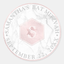 Adesivo Redondo PixDezines Monograma Rosa Bege favo de mel Mitzvah