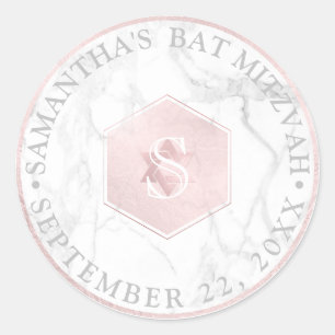 Adesivo Redondo PixDezines Monograma Rosa Bege favo de mel Mitzvah