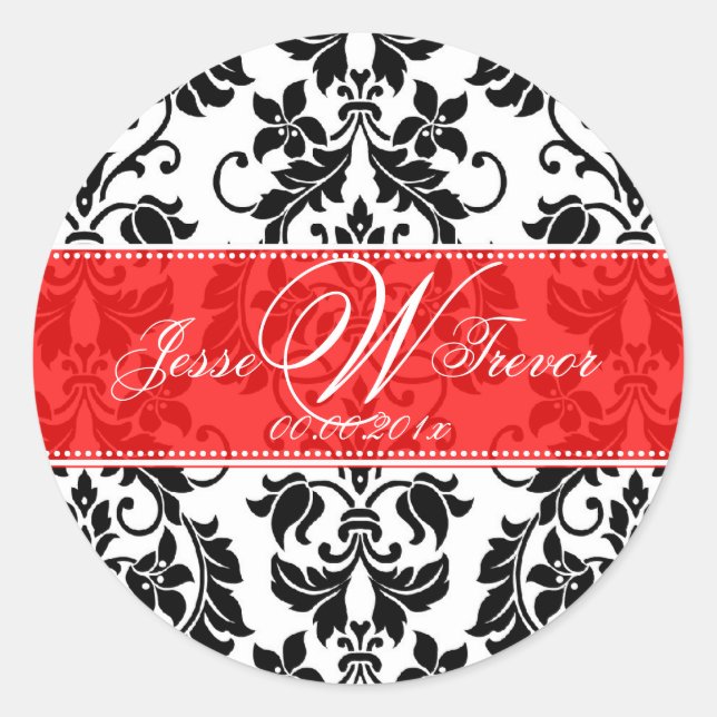 Adesivo Redondo PixDezines Monograma Tanza Damask, fundo DIY (Frente)