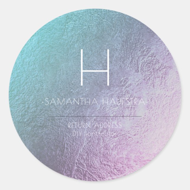 Adesivo Redondo PixDezines Monograma - Teal de Mão Iridescente (Frente)