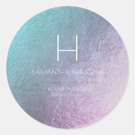 Adesivo Redondo PixDezines Monograma - Teal de Mão Iridescente