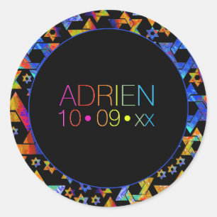 Adesivo Redondo PixDezines Neons Tipografia Bar Mitzvah Logo