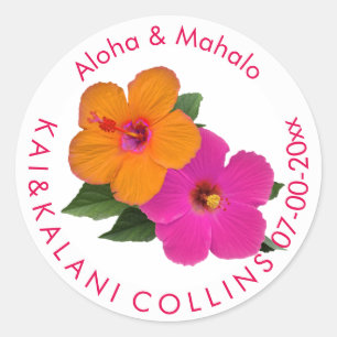 Adesivo Redondo PixDezines Orange/Pink Hibiscus/Aloha/Mahalo