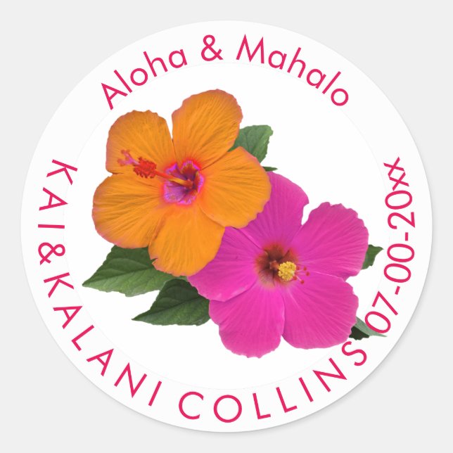 Adesivo Redondo PixDezines Orange/Pink Hibiscus/Aloha/Mahalo (Frente)