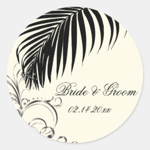 Adesivo Redondo PixDezines palm de autocolantes de casamento/preto