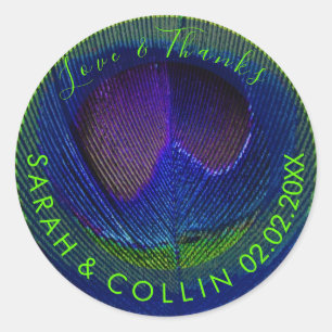 Adesivo Redondo PixDezines pavão/azul de cobalto/verde-neon