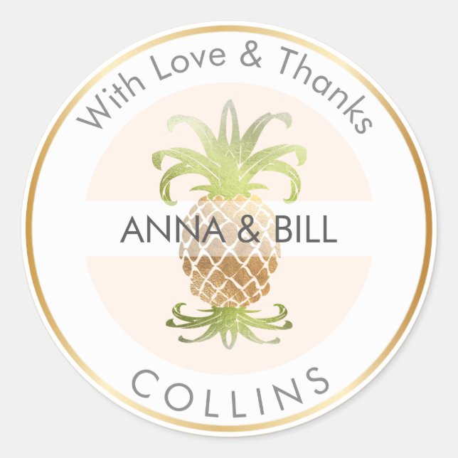 Adesivo Redondo PixDezines Pineapple Faux Dourado/DIY Obrigado (Frente)