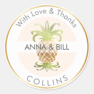 Adesivo Redondo PixDezines Pineapple Faux Dourado/DIY Obrigado