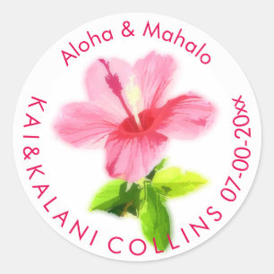 Adesivo Redondo PixDezines Pink Hibiscus/Aloha/Mahalo/Obrigado