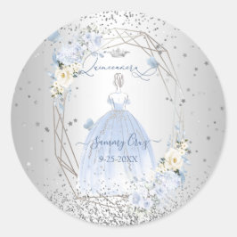 Adesivo Redondo PixDezines Quinceanera H2 Flores Dusty Rosas Azuis