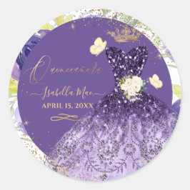 Adesivo Redondo PixDezines Quinceanera Violet Purple Glitter