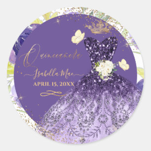 Adesivo Redondo PixDezines Quinceanera Violet Purple Glitter