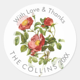 Adesivo Redondo PixDezines Rosas De Arte Botânica Obrigado